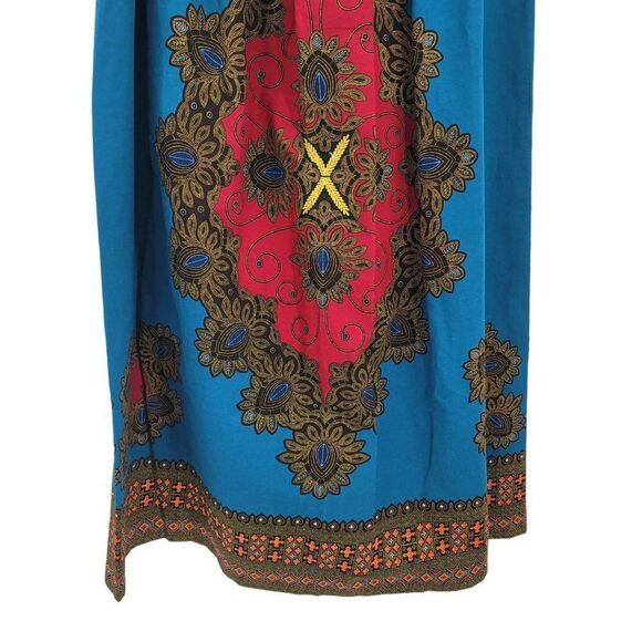 Vtg 70's Womens Skirt Handmade Full Maxi Medallion Psychedelic Fanfare Teal Sz X - Picture 9 of 9